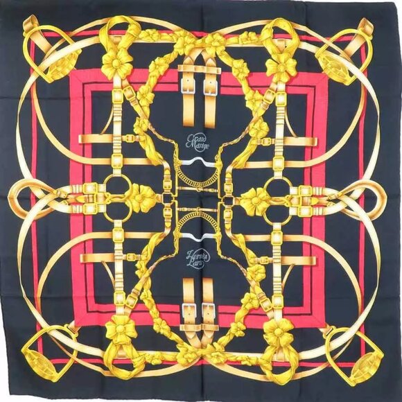 Auth HERMES Carre 90 Crano Manege Scarf Black/Multicolor Silk - e59985j - Picture 1 of 8